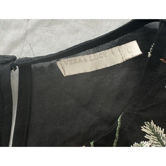 Vera & Lucy black floral sheer long sleeve blouse L - Picture 4 of 7